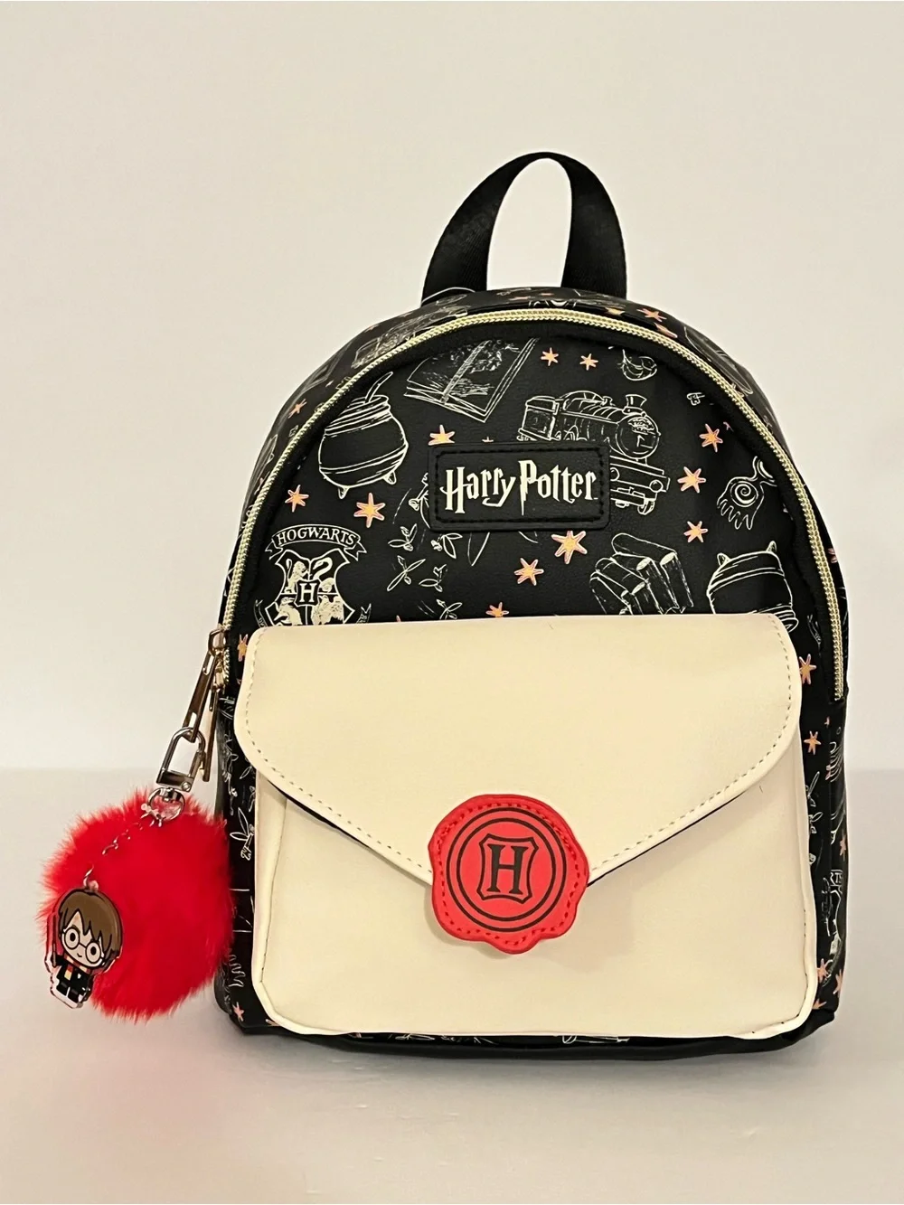 Hogwarts Acceptance Letter Backpack with Red Pom Charm Zipper Pull